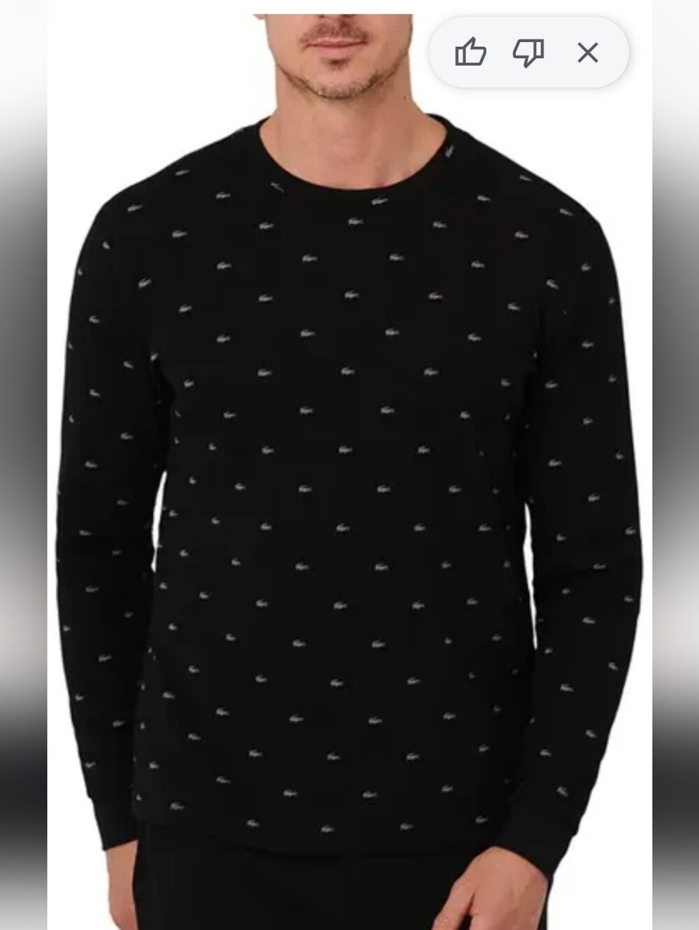 Lacoste Men's Alligator Print Black Long-Sleeve Waffle Knit Crew Shirt Numerous